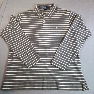 Vintage Polo Ralph Lauren XL Long Sleeve Stripe Shirt Gray White Cotton